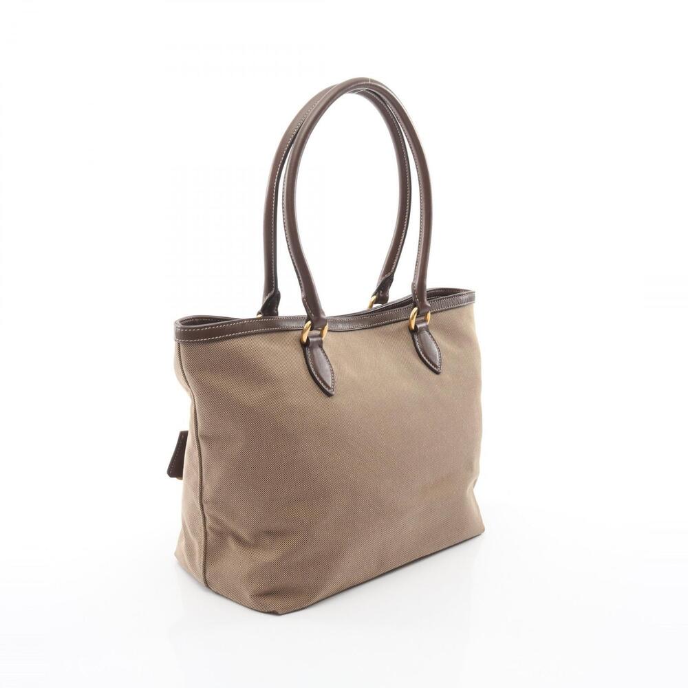 Prada JACQUARD Tote Bag LOGO Leather Canvas Beige Brown